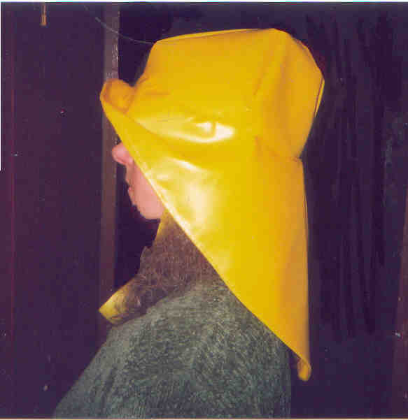 Storm hat.Long back,heavy PVC rain hat.