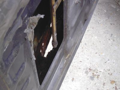 Corrosion inside the door of an ex london taxi cab.